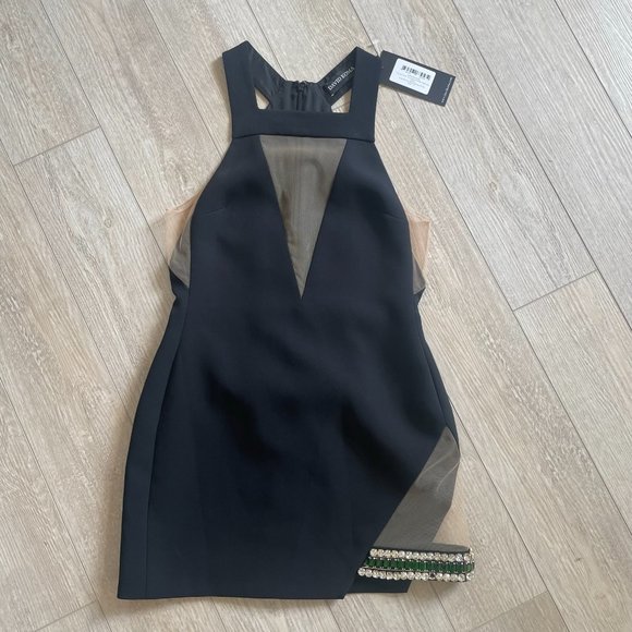David Koma Black Jewel Sleeveless Crepe Embellished Mini Dress - Picture 9 of 10